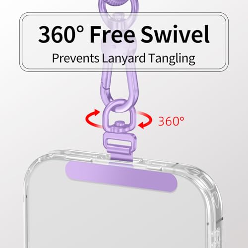 saxsion Phone Tether Tab & Lanyard Tab, 360° Swivel Clip - Ultra Thin Stainless Steel Universal Patch for All Phone Cases - color: Lilac*2