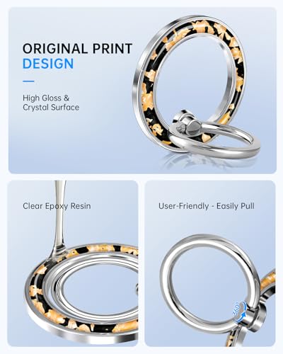 Magnetic Phone Ring Holder, Cell Phone Grip Stand, Gold - color: Tortoiseshell Gold