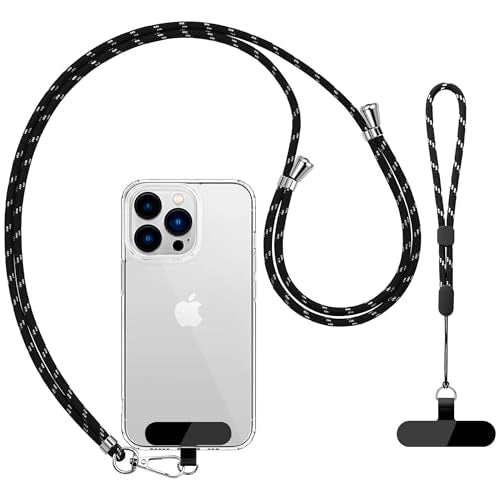 CACOE Phone Lanyard, Black Silver, 2 Pcs - color: Black Silver, size: 30"（Neck Strap×1）+8"（Wrist Strap×1）