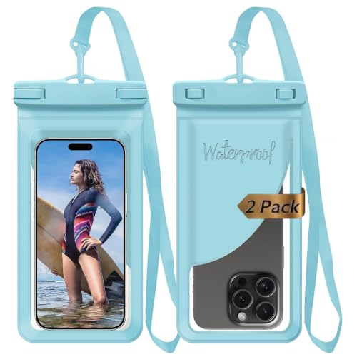 Waterproof Phone Pouch for iPhone 17 16 15 Pro Max IPX8 Blue+Blue | Card Pocket, Lightweight, Large Cellphone Dry Bag, IPX8 Rated, Beach Essential, Cruise Ship, 2 Pack, 8.3 inch - color: B5-Blue-2 pack