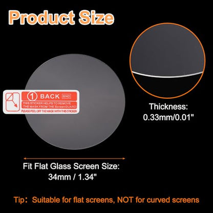 HARFINGTON 4pcs Watch Glass Screen Protector 34mm 9H Tempered Glass HD Clear Curved Edge Anti-Scratch Waterproof Round Smart Watch Dial Crystal Face Protective Film with Accessories - size: 34mm