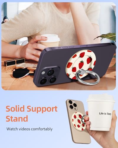 Toycamp Magnetic Phone Grip - Compatible with MagSafe Phone Grip Ring Stand for iPhone 17/16/15/14/13/12 Series Watercolor Strawberry Cute Phone Ring Holder Grip for Women Girls Girly - color: Strawberry