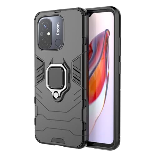 Max Power Digital Magnet Case for Xiaomi Redmi 12c Shockproof Hard Phone Cover with Grip, Metal Ring Kickstand Bumper Shell [Compatible with Magnetic Car Mount] (Black) - color: Black, size: Xiaomi Redmi 12c