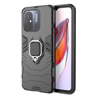 Max Power Digital Magnet Case for Xiaomi Redmi 12c Shockproof Hard Phone Cover with Grip, Metal Ring Kickstand Bumper Shell [Compatible with Magnetic Car Mount] (Black) - color: Black, size: Xiaomi Redmi 12c