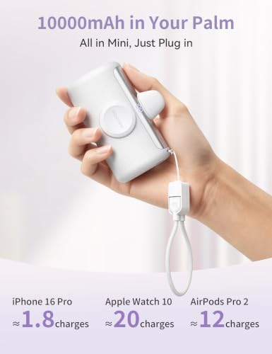 RORRY PalmGo Portable Charger Power Bank 10000mAh 3-in-1 Mini Battery Pack - color: White