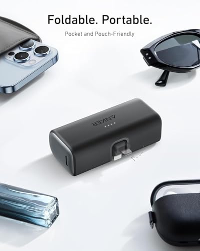 Anker Nano 5,000mAh Portable Charger for iPhone, MFi Certified Built-in Lightning Connector, 12W Compact Battery Pack for iPhone 14/13/12 Series, Black