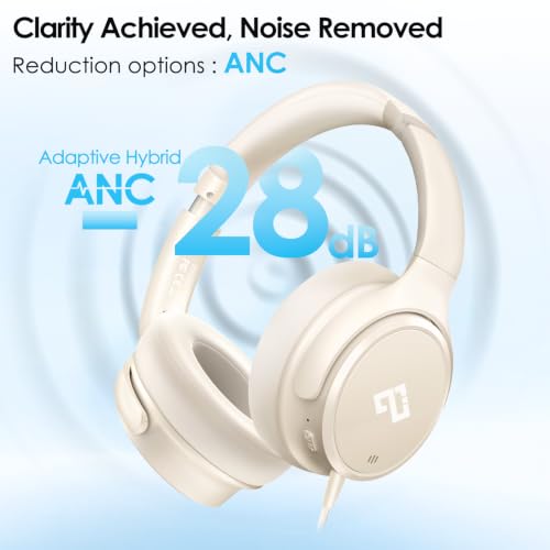INFURTURE USB C Headphones Wired Active Noise Cancelling Over Ear-White - color: White