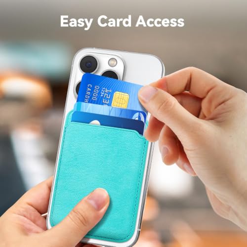 Magnetic Wallet Cell Phone Card Holder for Phone Case with Mag-Safe | Stronger Magnetic RFID Leather Phone Wallet Stick on Series of iPhone 17/16/15/14/13/12 and Pro/Promax, Aqua Teal - color: Aqua Teal, size: 1 Pack