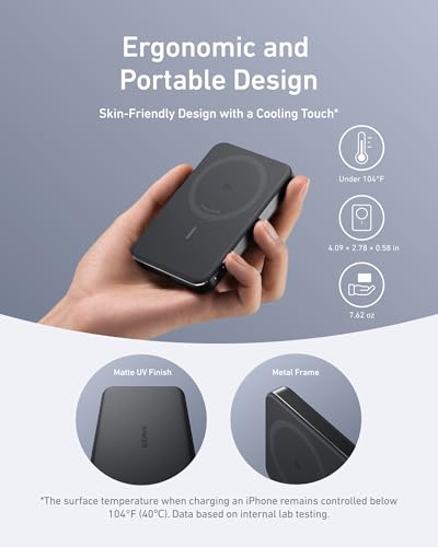 Anker MagGo Power Bank, 10,000mAh Qi2-Certified 15W Portable Charger | Slim and Fast MagSafe-Compatible Battery Pack, Ergonomic Design, for iPhone 16 / 15 / 14 / 13 Series and More - color: Black