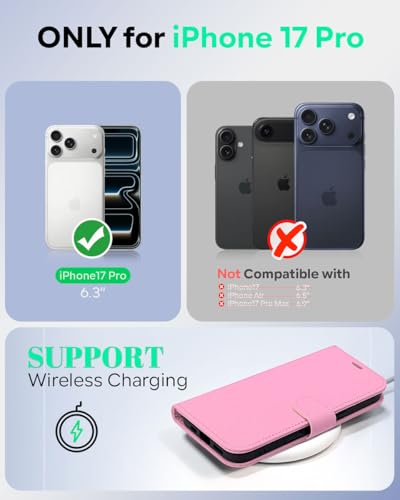 OCASE Compatible with iPhone 17 Pro Wallet Case, PU Leather Flip Folio Case with Card Holders RFID Blocking Kickstand [Shockproof TPU Inner Shell] Phone Cover 6.3 Inch 2025, Pink - color: Pink