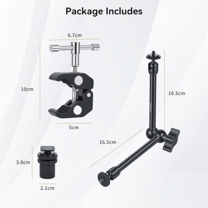UTEBIT 13'' Magic Arm Camera Mount 360° Rotation 2-Sections Foldable Tabletop Holder with C-Clamp Overhead Camera Mount with 1/4" & 3/8" Screw Hole for DSLR, Digicam, Webcam, Microphone - size: 13 inch