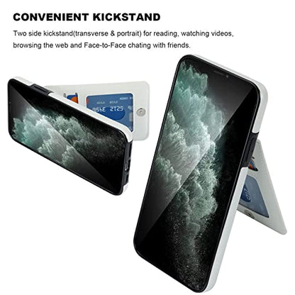 KIHUWEY for iPhone 11 Pro Max Wallet Case Card Holder Kickstand, White | Credit Card Slots, PU Leather, Magnetic Clasp, Flip Heavy Duty Protection Cover for Men and Women - color: White