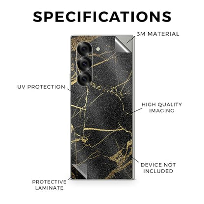 Glossy Glitter Phone Skin Compatible with Samsung Galaxy Z Fold 6 - Black Gold Marble - Premium 3M Vinyl Protective Wrap Decal Cover - Easy to Apply | Crafted in The USA by MightySkins - color: Black Gold Marble, style: Glossy Glitter Finish