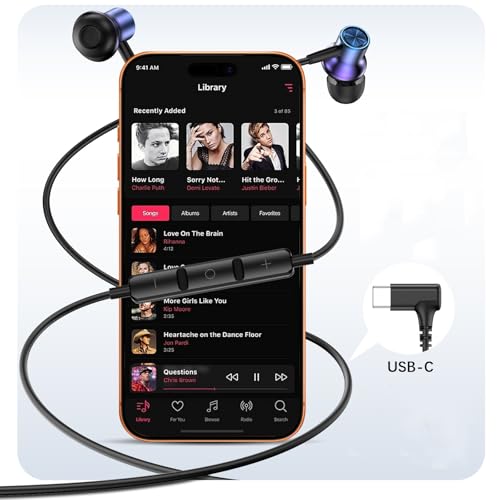 USB C Earbuds for Samsung S26 S25 Wired C Plug Headphones 90° Right Angle