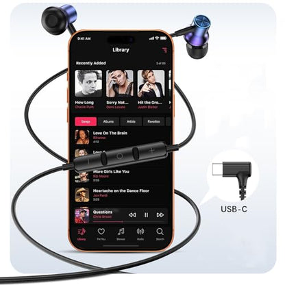 USB C Earbuds for Samsung S26 S25 Wired C Plug Headphones 90° Right Angle