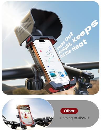 Bike Phone Holder [Avoid Glare] [Super Easy Install] Handlebar Phone Mount - color: Black Red With Sunshade (1 PC)