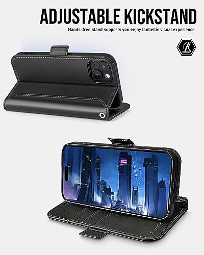 OCASE Compatible with iPhone 15 Wallet Case, PU Leather Flip Folio Case with Card Holders RFID Blocking Kickstand [Shockproof TPU Inner Shell] Phone Cover 6.1 Inch 2023, Retro Black - color: Retro Black