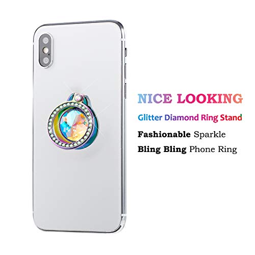 Iridescent Glitter Bling Bling Phone Ring Holder,Rainbow Sparkle Phone Ring Artificial Diamond Stand,Teal Rhinestone Cell Phone Finger Ring