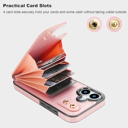 Folosu for iPhone 17 Case Wallet with Card Holder,Finger Ring Cover Rosegold - color: Rose Gold