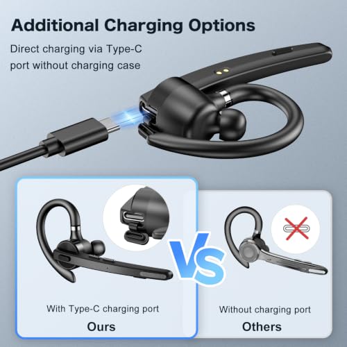 Bluetooth Headset 72H Work Single-Ear Wireless Earpiece for Cell Phone Call - color: All Black