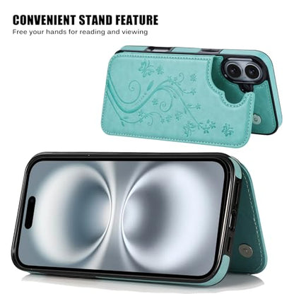 Wallet Case Compatible with iPhone 16 6.1”, Slim Protective Case with Card Holder,Premium PU Leather Kickstand Card Slots Case with Double Magnetic Clasp -Green - color: Green-F, size: iphone 16 6.1"