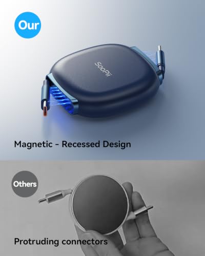SOOPII 240W Retractable USB C Cable with Mag Snap Storage (2Pack 5.91FT) - color: NavyBlue, size: 5.91FT-2Pack