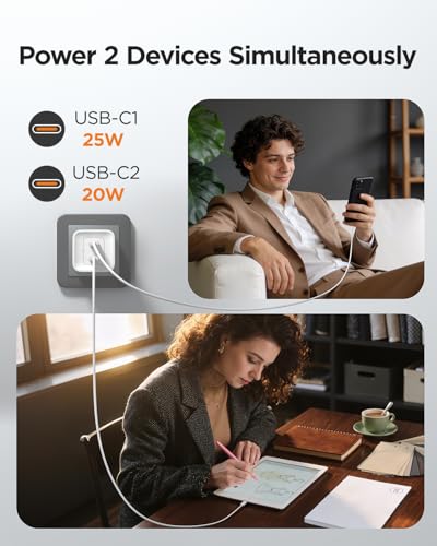 wegear 45W USB C Charger, 2 Port GaN Fast Charging with PPS, Foldable Wall Charger Block for iPhone 18/17/16, iPad, Galaxy S25/S24, Pixel 10/9 (White) - color: White