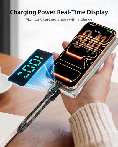 SOOPII 4-Pack 100W Short USB C to USB C Cable with LED Display, 0.7Ft PD Fast Charging Nylon Braided Cord, Compatible with Phone,Tablet,Laptop,Ideal for Charging Station and Power Bank(Black) - size: 4P(100W+LED)