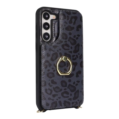 Lipvina for Samsung Galaxy S23 Plus Case with Card Holder and Strap for Women,Crossbody Lanyard,Ring Stand,Snap Clasp,Cute Phone Wallet Cases 6.6 inch(Black Leopard) | Cute Crossbody Lanyard Wallet,4 Card Holder,RFID Blocking,and a 360° Ring Kickstand.Lig