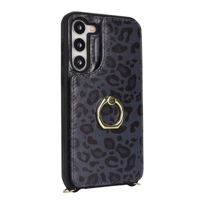 Lipvina for Samsung Galaxy S23 Plus Case with Card Holder and Strap for Women,Crossbody Lanyard,Ring Stand,Snap Clasp,Cute Phone Wallet Cases 6.6 inch(Black Leopard) | Cute Crossbody Lanyard Wallet,4 Card Holder,RFID Blocking,and a 360° Ring Kickstand.Lig