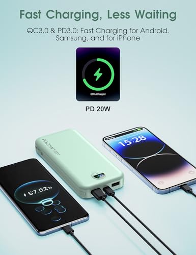 citicr Portable Charger 10000mAh PD20W w/Built-in Cables & Wall Plug Green - color: Green