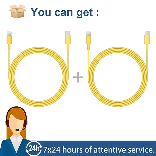 iPhone Fast Charger Lightning Cable [MFi Certified] 2-Pack USB-C to Lightning Cable (6.6Ft) Fast Charging Compatible with iPhone14/14 Plus/14 Pro/14 Pro Max/13/13pro/12/12 Pro/12 Pro Max(Yellow） - color: Yellow