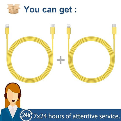 iPhone Fast Charger Lightning Cable [MFi Certified] 2-Pack USB-C to Lightning Cable (6.6Ft) Fast Charging Compatible with iPhone14/14 Plus/14 Pro/14 Pro Max/13/13pro/12/12 Pro/12 Pro Max(Yellow） - color: Yellow