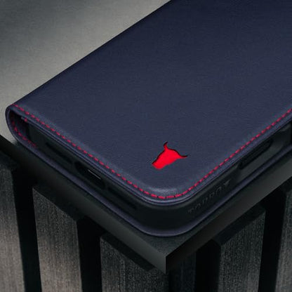 TORRO Leather Case Compatible with iPhone 17 Pro 6.3" 2025 - Premium Leather Wallet Flip Case with Kickstand and Card Slots (Compatible with Official MagSafe Chargers) - Navy Blue - color: Navy Blue with Red Detail, size: iPhone 17 Pro