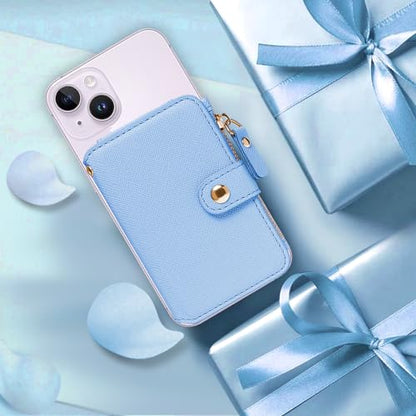 RFID Blocking Phone Wallet Stick on Leather Card Holder for Phone Case | Card Holder for Phone case Stick on Attachable Credit Card Holder for Phone (Compatible with Most Smartphones) Sky Blue - color: Sky Blue