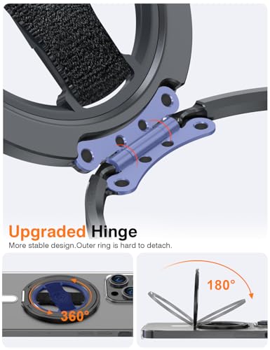 Airloop Pro for MagSafe Phone Grip Stand with Finger Strap - [Upgrade Secure Hinge] 360° Rotation Removable Magnetic Ring Holder Kickstand Loop for iPhone 17, 16, 15, 14, 13, 12 Series - color: Dark Black