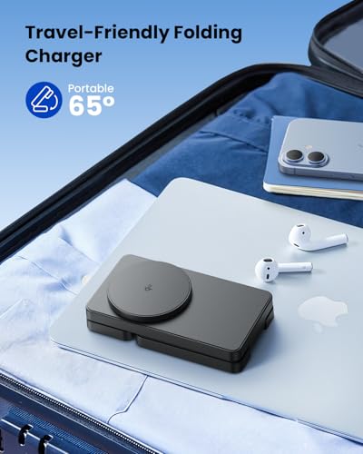 Magnetic Wireless Charging Station for Apple: Upgraded QI2 Certified 15W 3-in-1 Magsafe Wireless Charger Stand, Foldable Travel Fast Charger for iPhone 17 16 15 14 13 12 Series, Apple Watch, AirPods - color: Pure Black