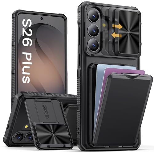 SSLOTSCASE for Samsung Galaxy S26+ Plus Case with Card Holder & Kickstand & Slide Camera Lens Cover & Camera Stand & Wallet, Military-Grade Drop Protection Phone Case Cover for S26+ Plus 2026, Black - color: Black, size: S26+ Plus