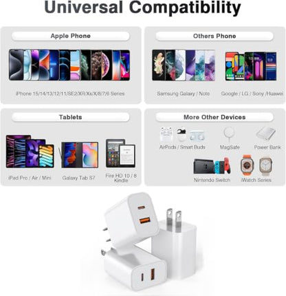 USB C Charger Block, 3Pack 20W Dual Port USB C Wall Charger Plug - color: White