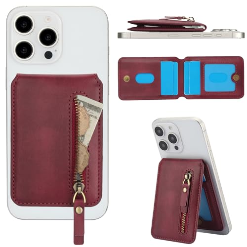HAII for MagSafe Card Wallet Bag compatible with MagSafe Invisible Ultra-Thin Lightweight Kickstand Magnetic Mobile Wallet Man Woman, 4 Card Slots + 1 Zipper Cash Bag. (Red, Zipper) - color: Red, size: 4 Card Slots + 1 Zipper Cash Bag - Zipper