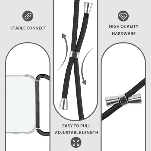 for iPhone 15 Clear Case Adjustable Shoulder Neck Lanyard Crossbody Strap Phone Cover Women Girls Soft Slim Thin Bumper Shockproof Protective Mobile Case for iPhone 15 - Black - size: for iPhone 15