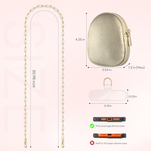 UKON Adjustable Phone Lanyard Crossbody Strap With Wallet Clip-and-Go Strap with Zippered Pouch Widened Phone String for iPhone Hands-Free for Travelling Concerts - color: Gold