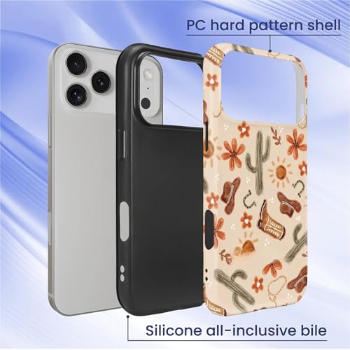 ZHEGAILIAN Case Compatible with iPhone 17 Pro,Hybrid 2-Layer Hard Shell for Girl Boy Women Men,Denim Boots Cactus - color: Denim boots cactus, size: iPhone 17 Pro