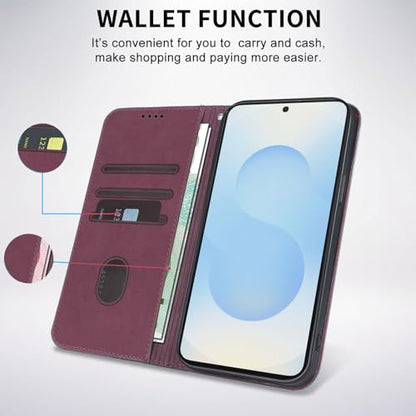 Wallet Case for Samsung Galaxy S25 FE 5G - PU Leather Flip Cover with Card Holder Slots, Strong Magnetic Folio Kickstand Phone Case, Wine Red - color: Wine Red, size: Samsung Galaxy S25 FE 6.7"