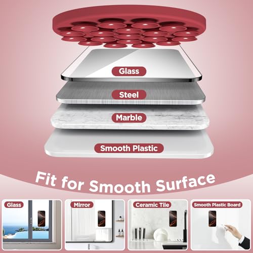Magnetic Suction Cup Phone Mount with MagSafe, Silicone Hands-Free Grip Holder for iPhone Case and Android, Mirror Shower Phone Stand for Makeup FaceTime Gym Kitchen Bathroom, Deep Red - color: Deep Red