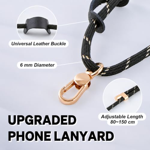 Phone Lanyard Crossbody, Anti Theft Phone Strap with 2 Tether Tabs - color: Black-gold/Gold