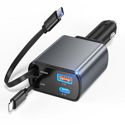 Retractable Car Charger USB C Fast Charging，4 in 1 Car Adapter - color: 1-Pack