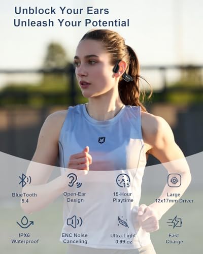 Bone Conduction Headphones with Mic, Open Ear Headphones, Black - color: Black
