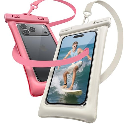 Floating Waterproof Phone Pouch 2 Pack - Dual Floatable Airbags Up to 7.2", IPX8 Waterproof Phone Dry Bag with Lanyard for Beach, for iPhone 17 16 15 Samsung Galaxy Etc., White + Pink - color: White + Pink