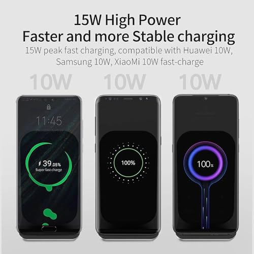 15W Wireless Charging Stand, Aluminum Alloy Anti-Slip, 6-Fold Safety Protection, Charging with Case(Black+Silver)